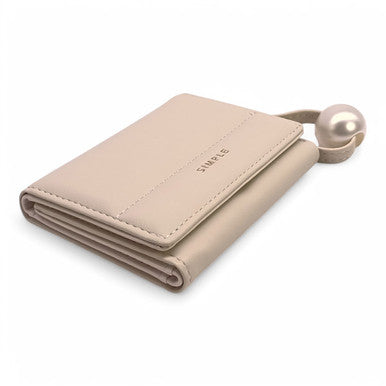 Off-White PU Wallet with Pearl Strap