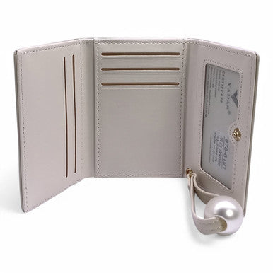 Off-White PU Wallet with Pearl Strap