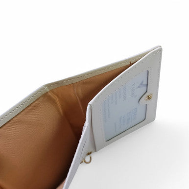 Off-White PU Wallet with Pearl Strap