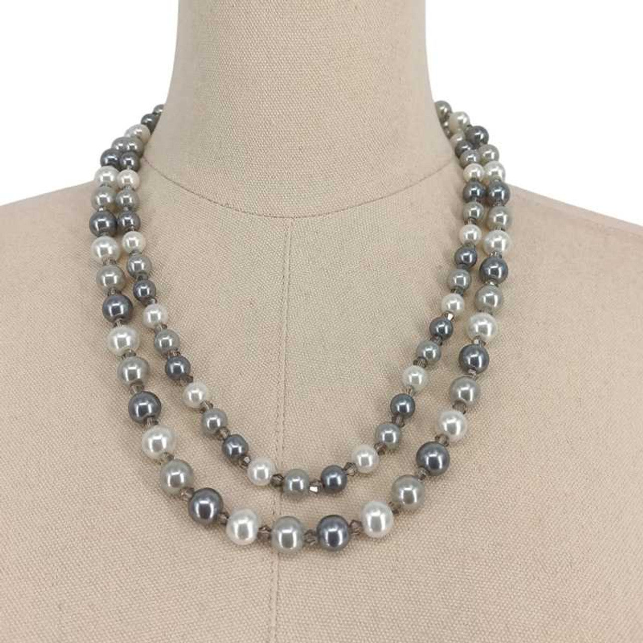 2-Layer White & Gray Moti Mala with Earring Set