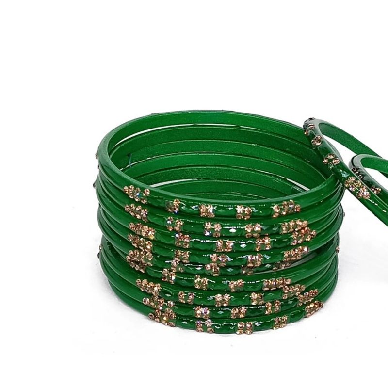 Green Glass Chura – Set of 8