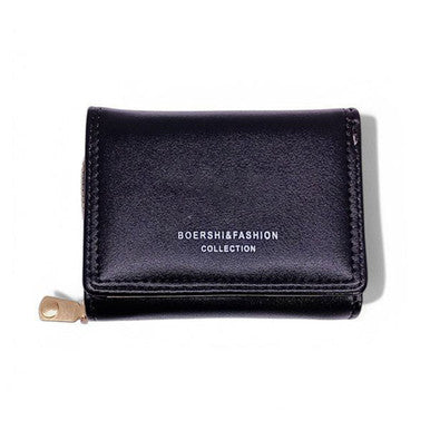 Black Tri-Fold Wallet With Zip Pocket For Ladies
