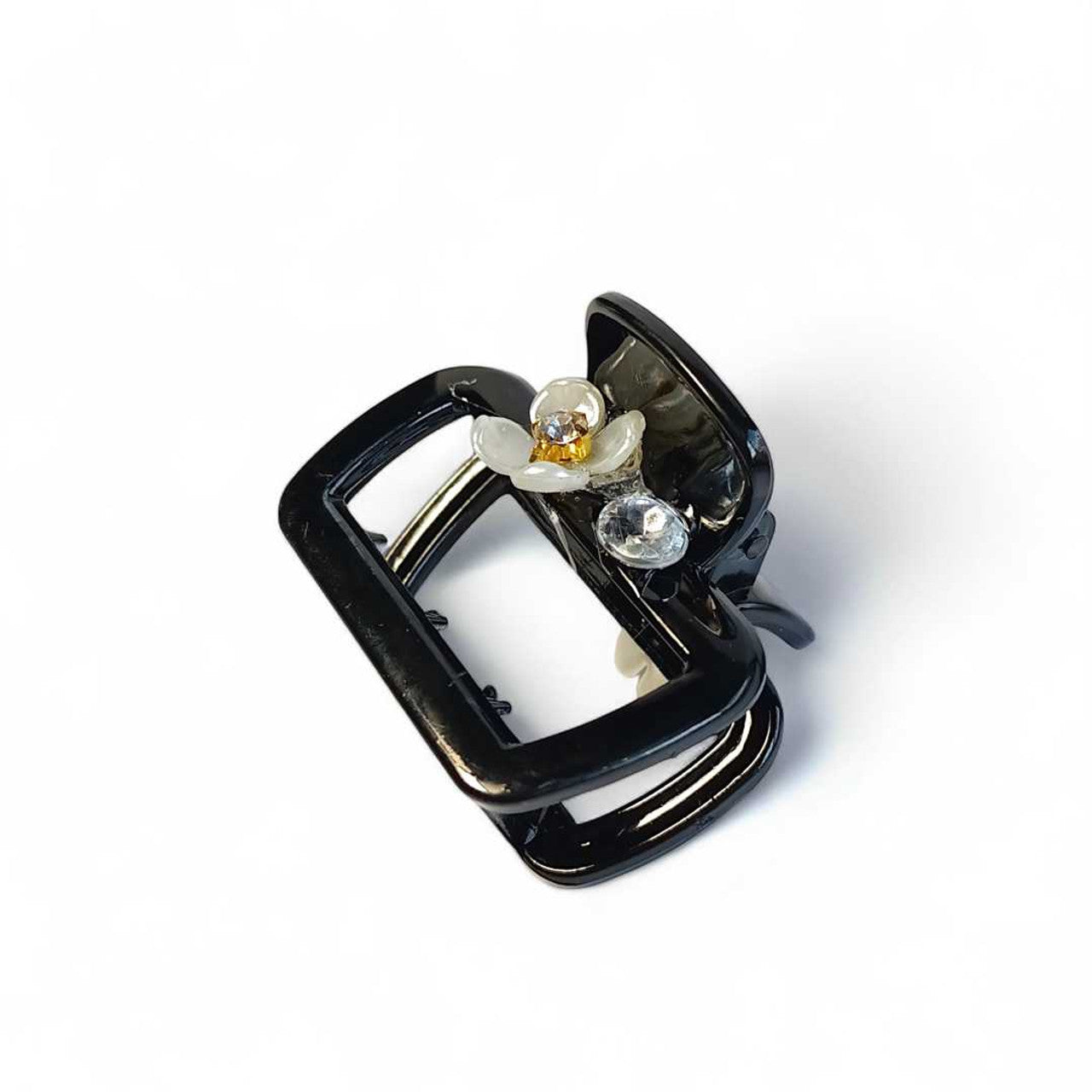 Black Hair Clip with White Flower