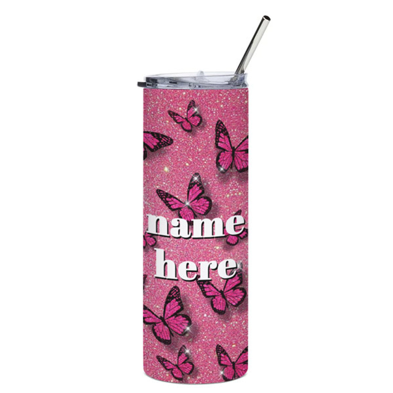 Personalized Name- Butterfly Design Straw Bottle