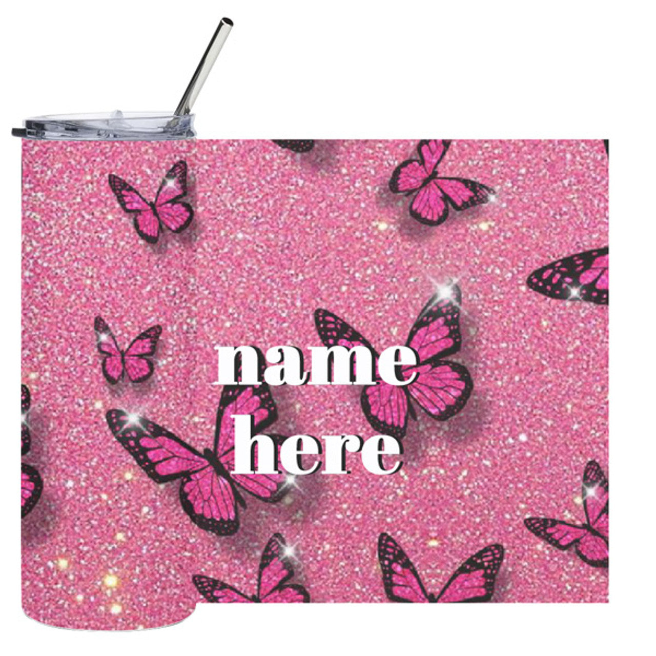 Personalized Name- Butterfly Design Straw Bottle
