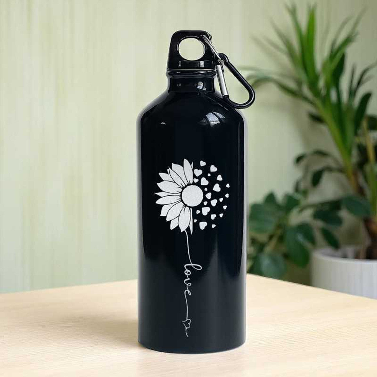 Black Aluminium Bottle with Flower Print