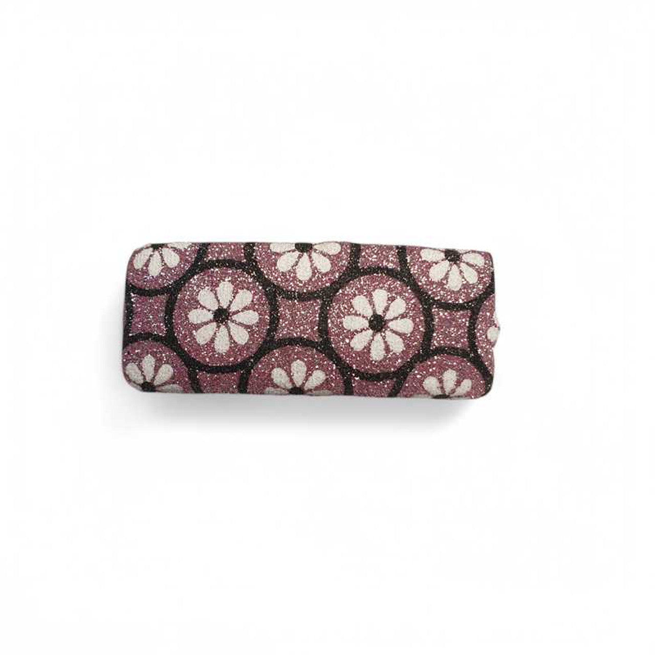Dark Pink Hair Clip with Glittery Floral Print
