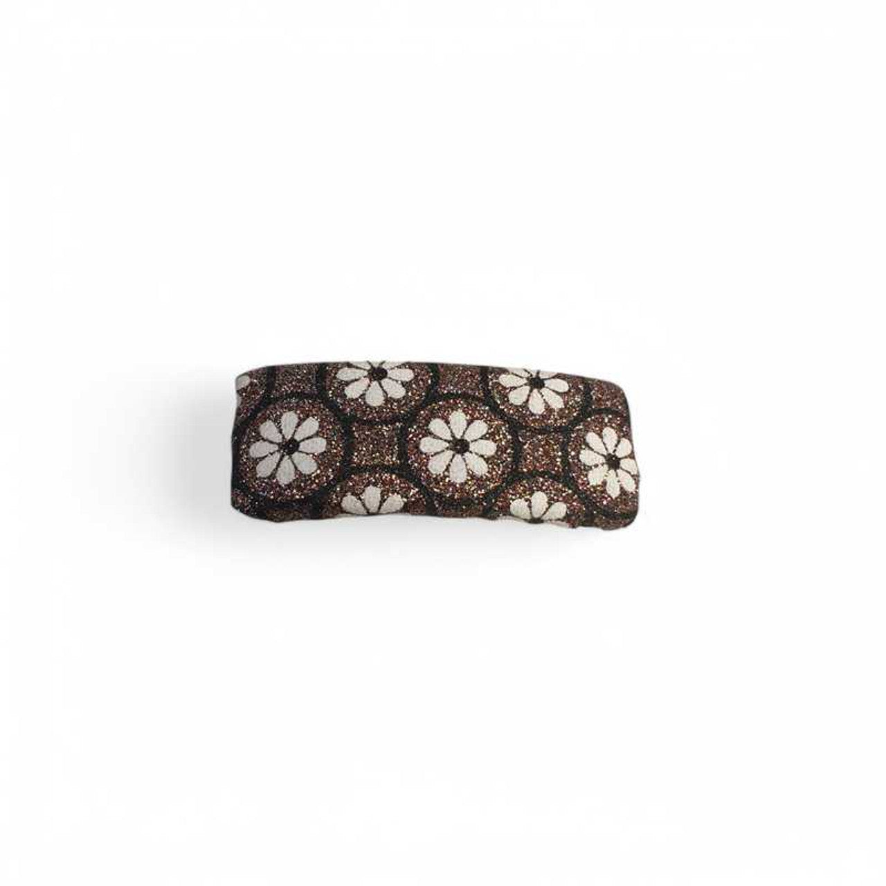 Brown Hair Clip with Glittery Floral Print
