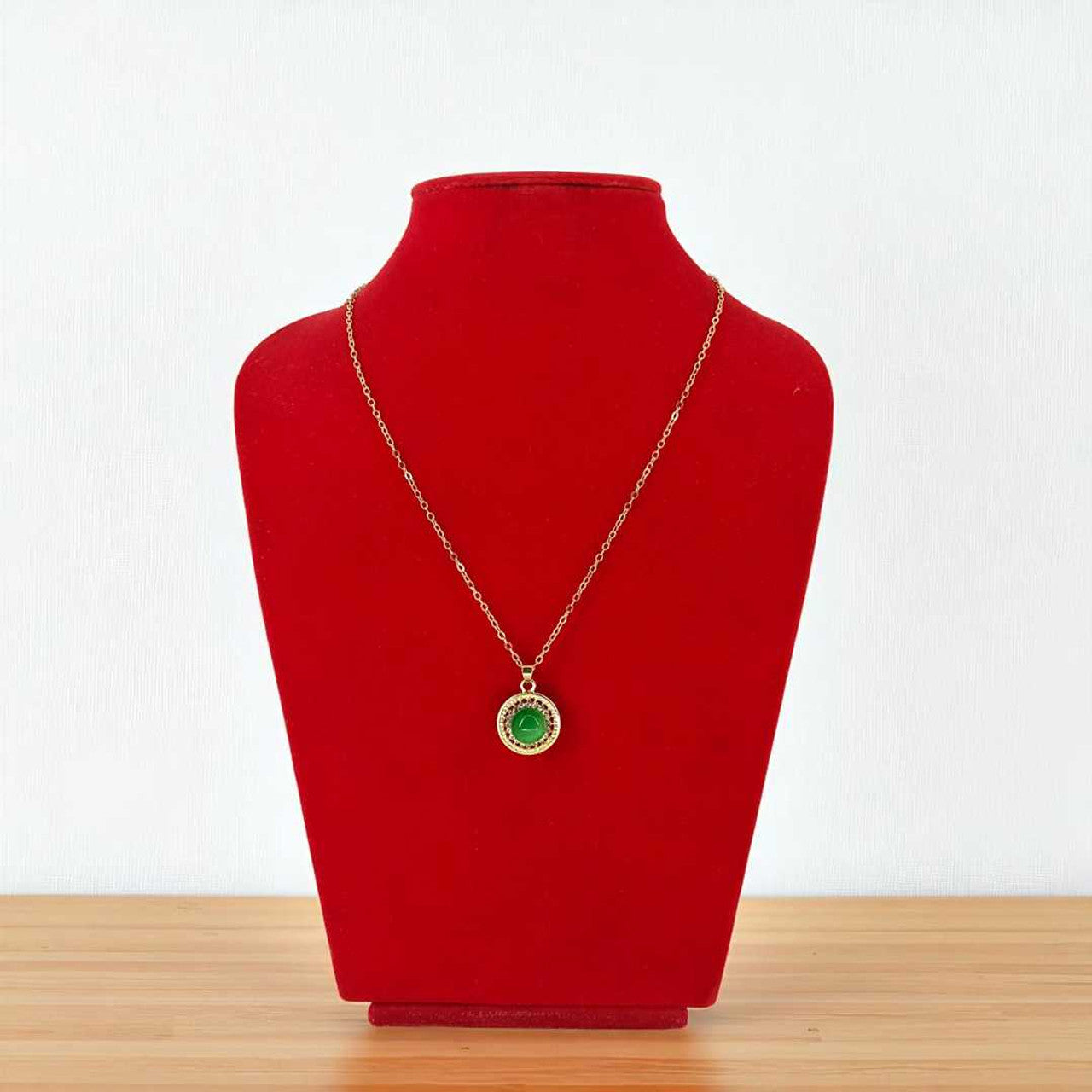 Golden Round Pendant – Green Stone