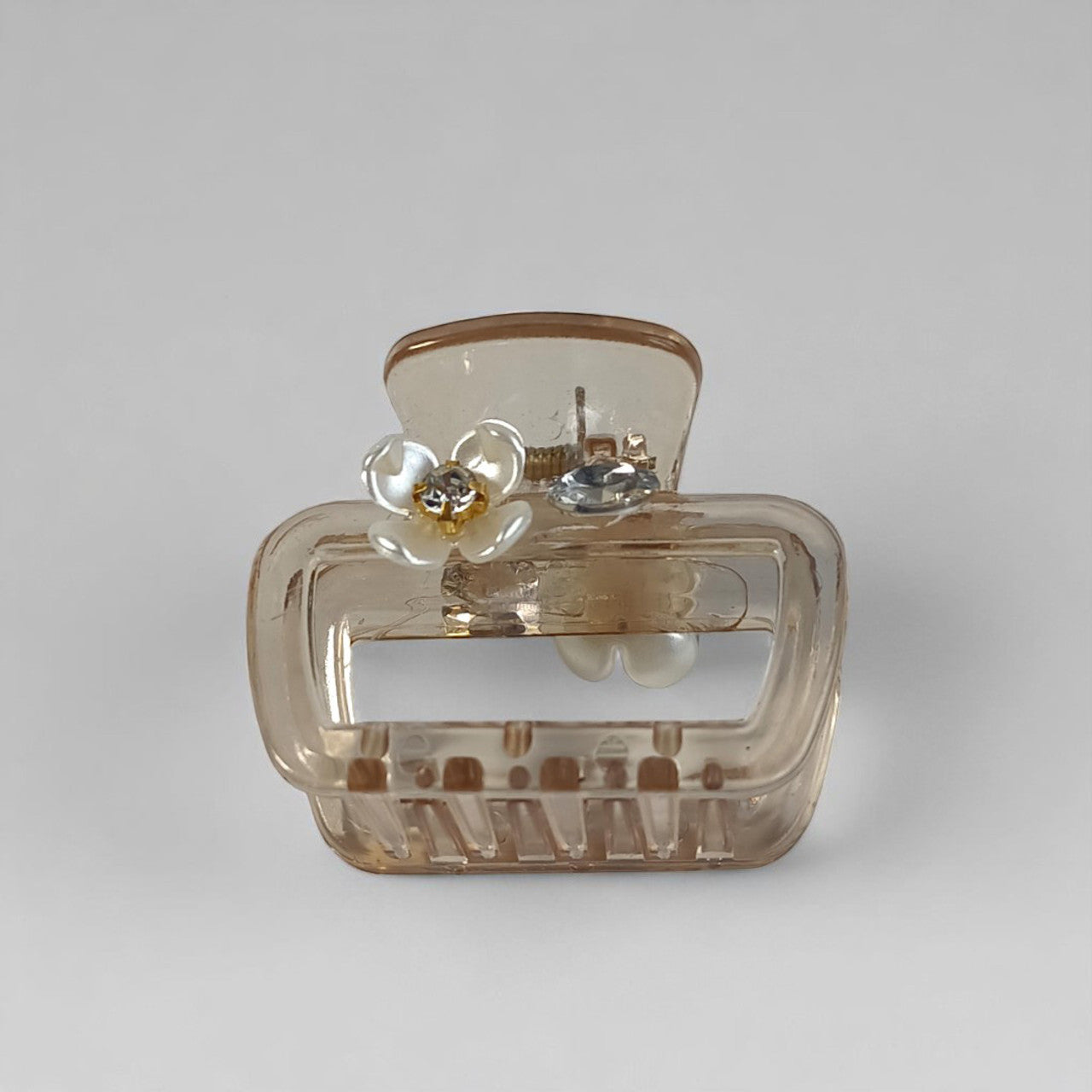 Light Brown Hair Clip with White Flower