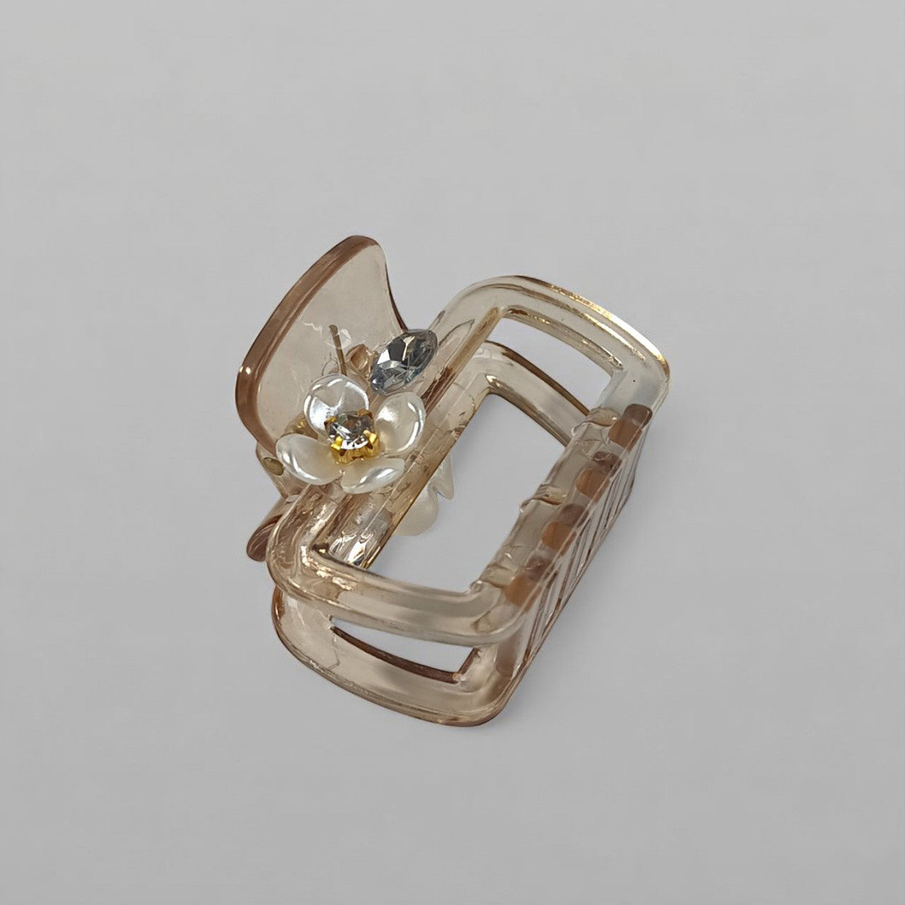Light Brown Hair Clip with White Flower