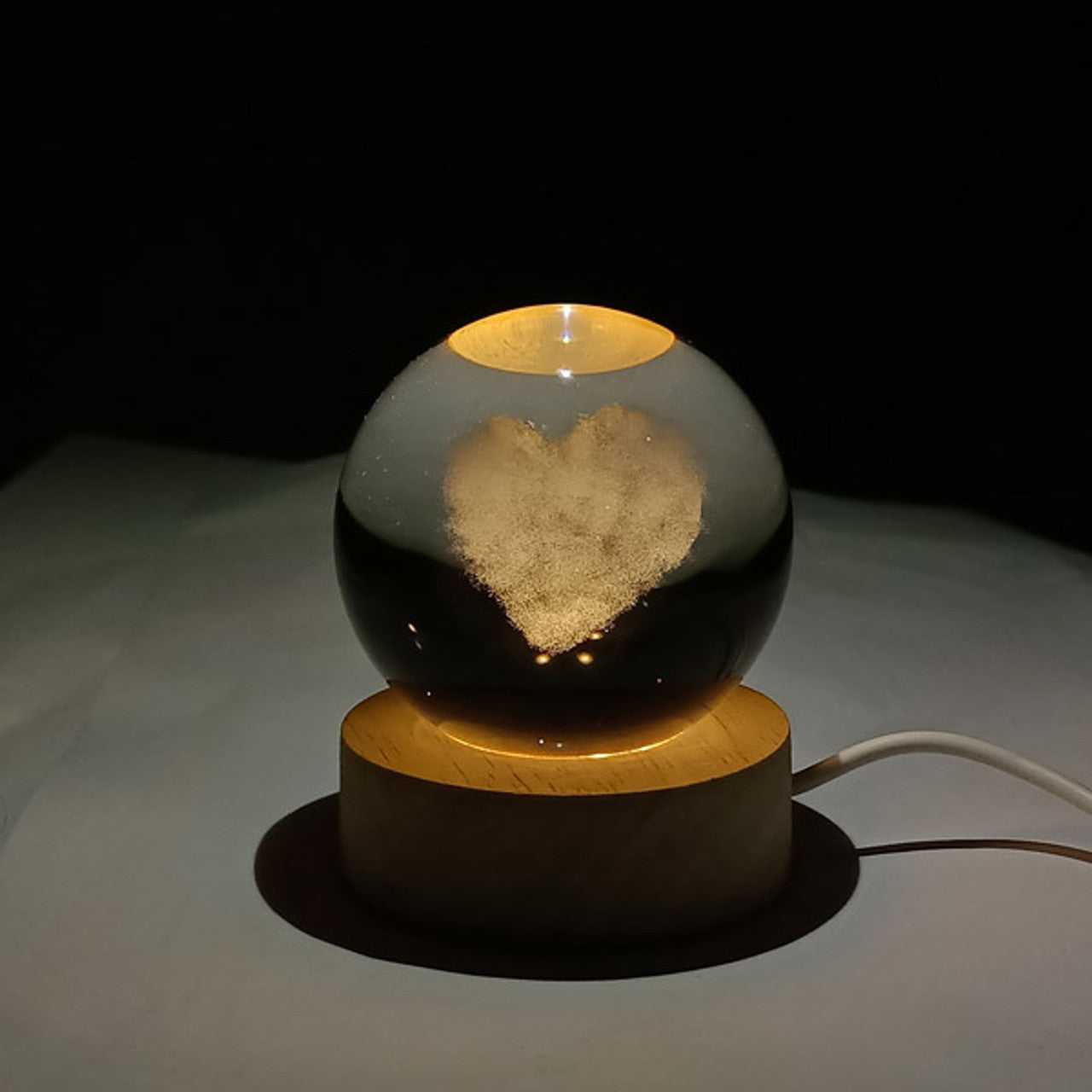 LED Crystal Lamp – Snowy Heart