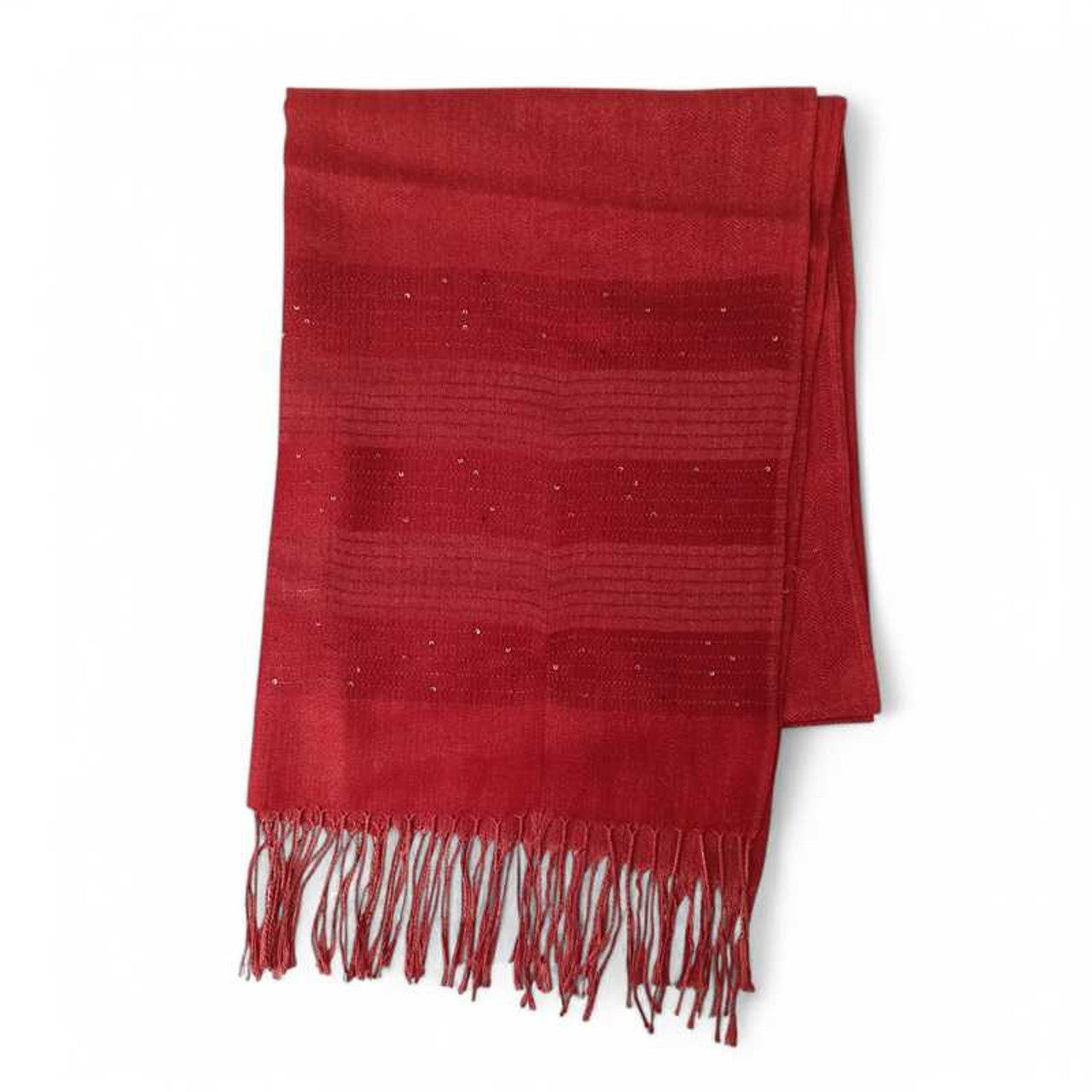 Red Pashmina with Linear Zari Design