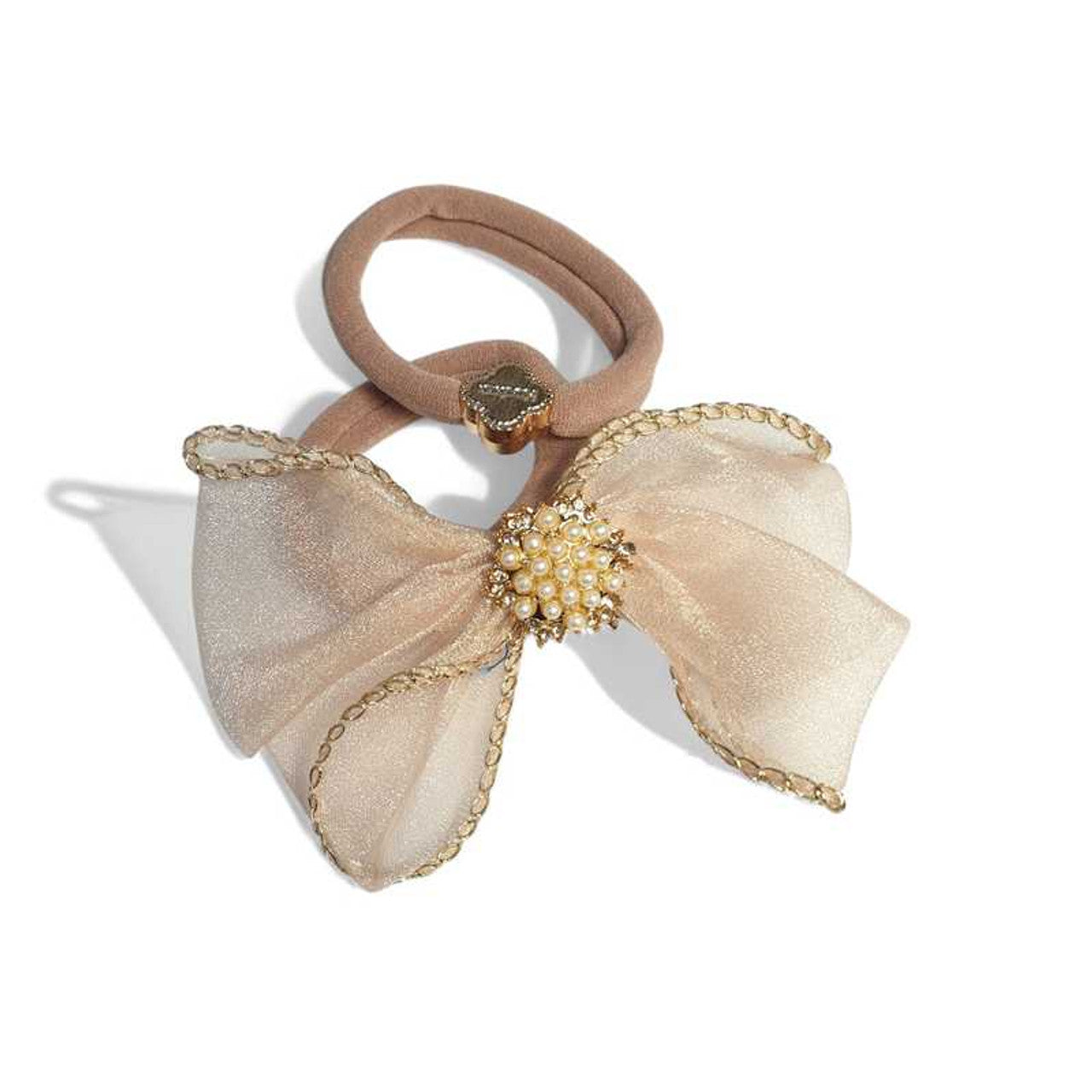 Light Brown Hair Rubber Band with Organza Bow