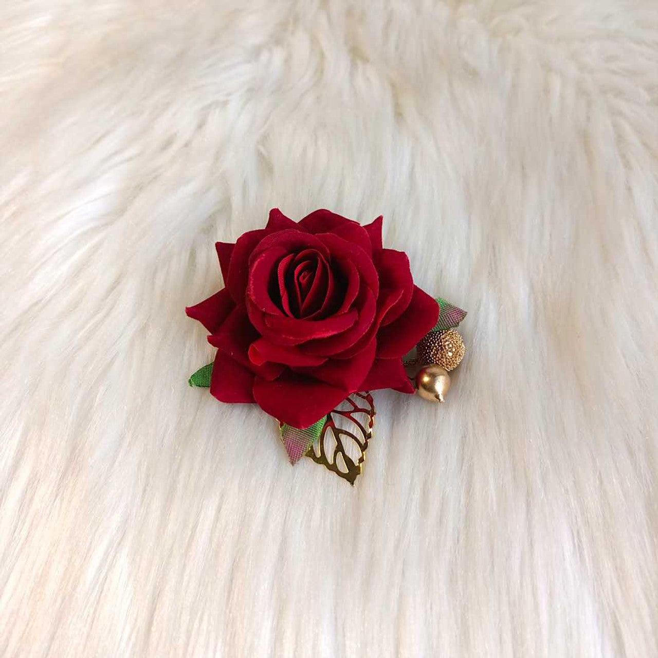 Maroon Rose Hair Clip – Golden Accent