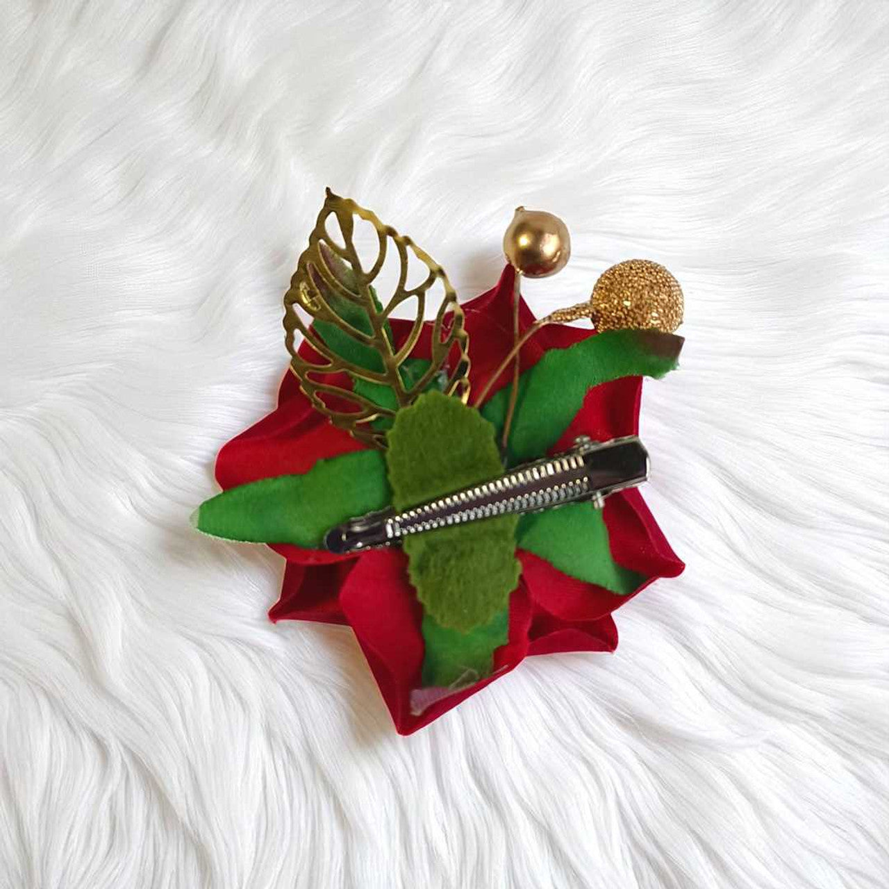 Maroon Rose Hair Clip – Golden Accent