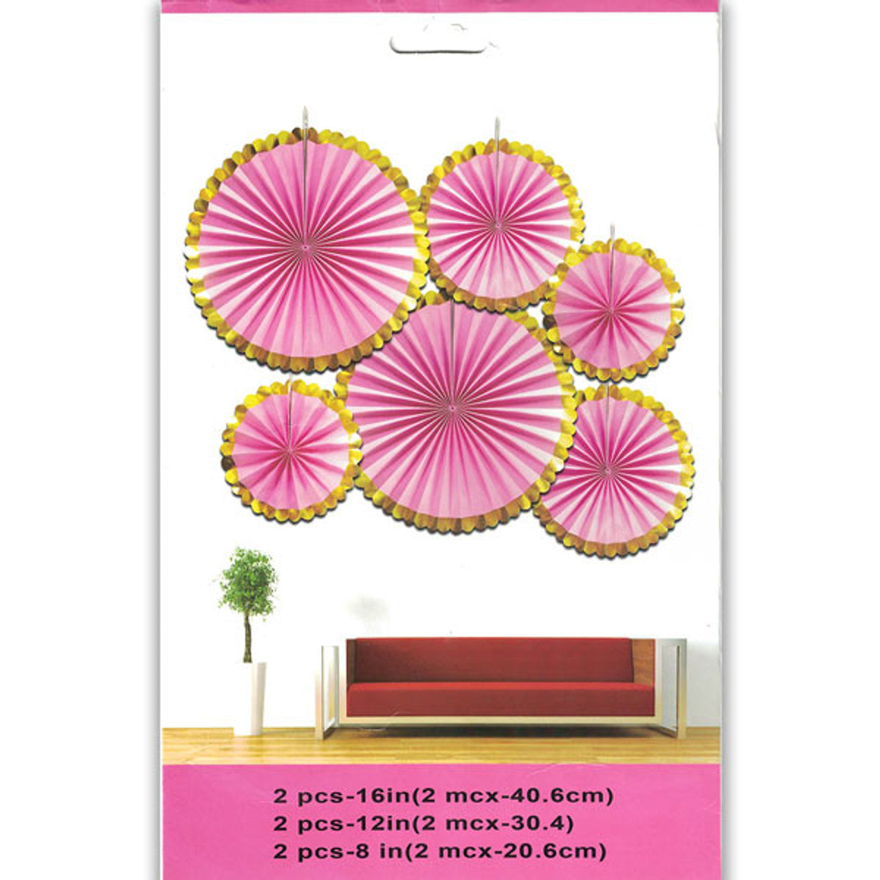 Pink Paper Fan Decorations For Party - 6 Pcs