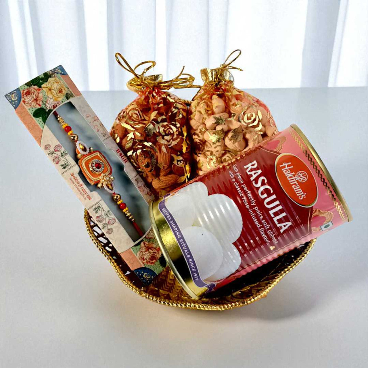 Rakhi Gift Basket with Dry Fruits & Rasgulla