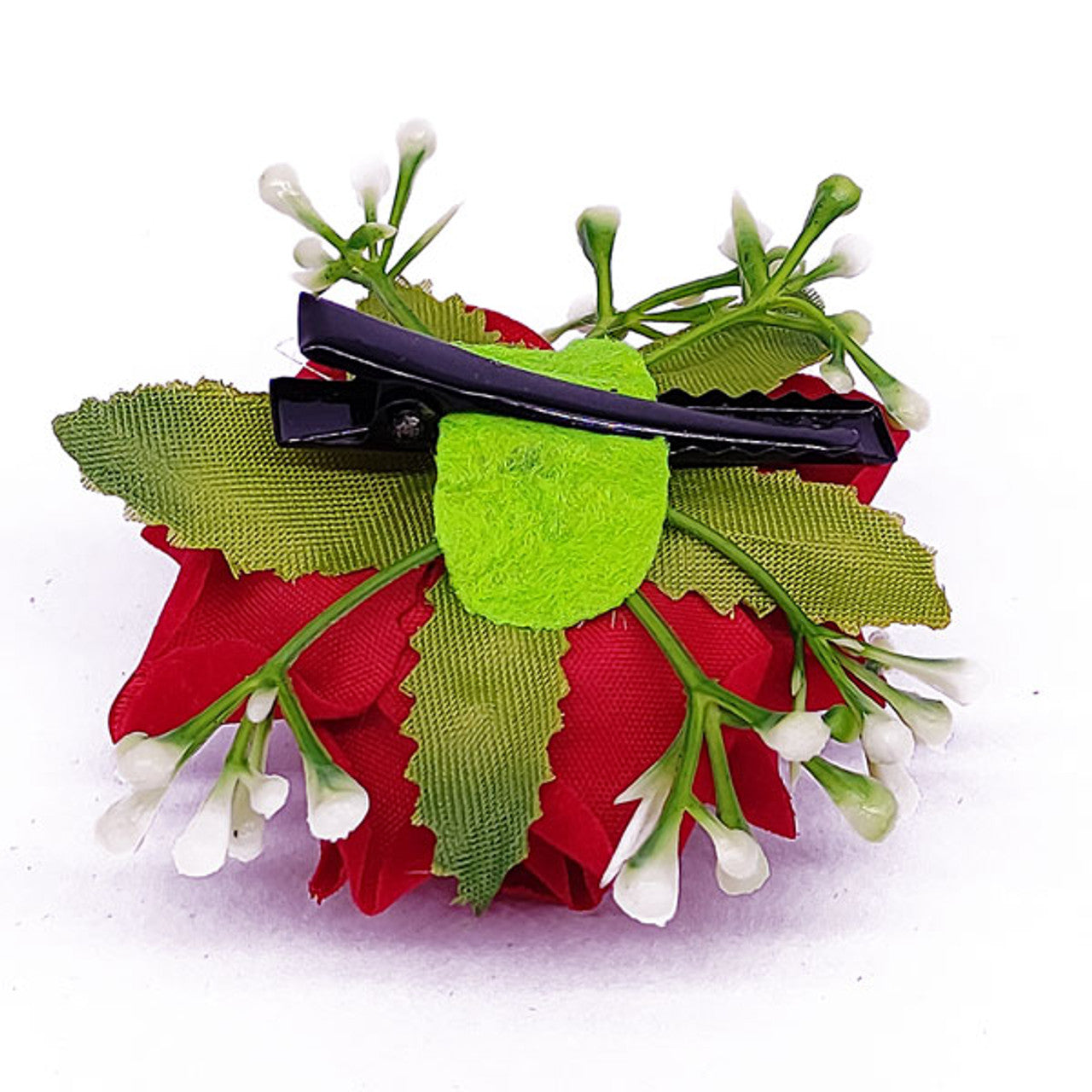 Red Rose Hair Clip with Velvet Petals