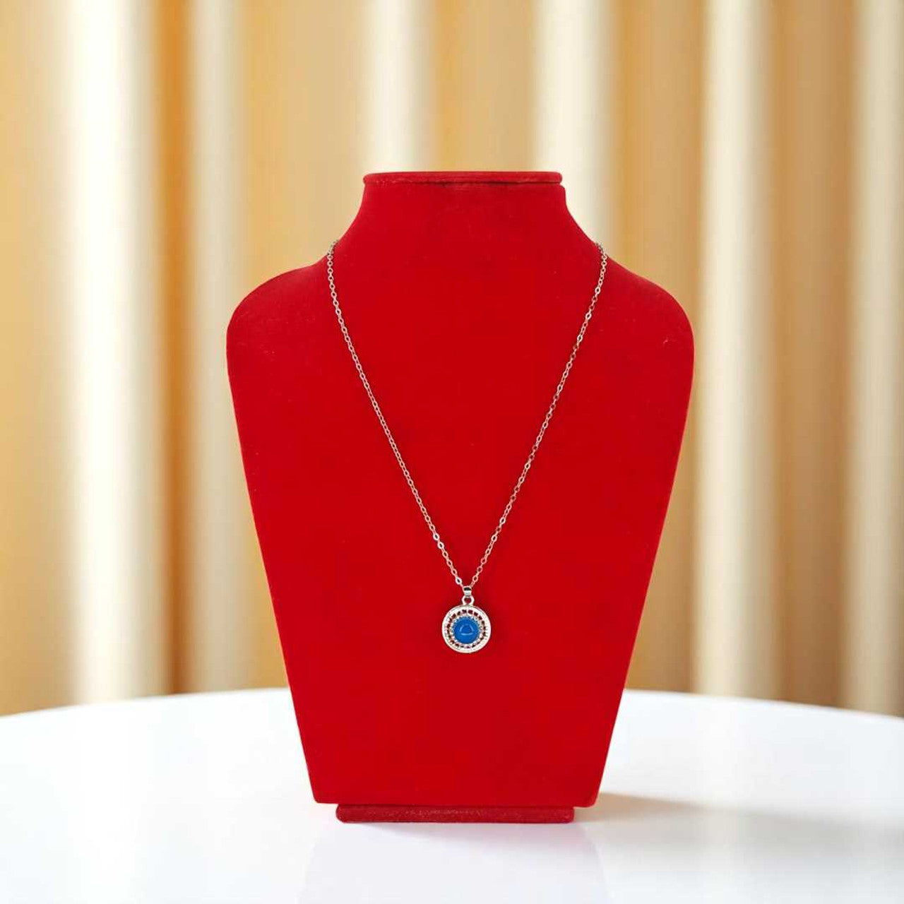 Silver Round Pendant – Blue Stone