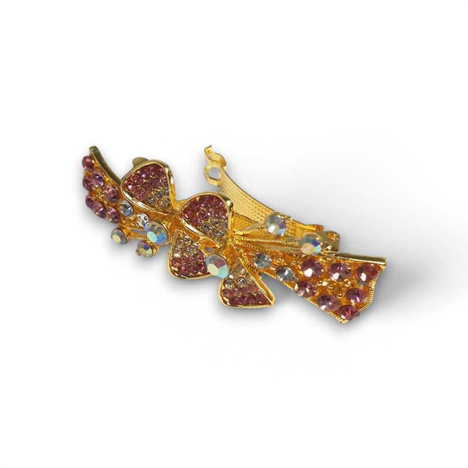 Sweet Sophistication / Pink Bow Design Hair Clip with Stones
