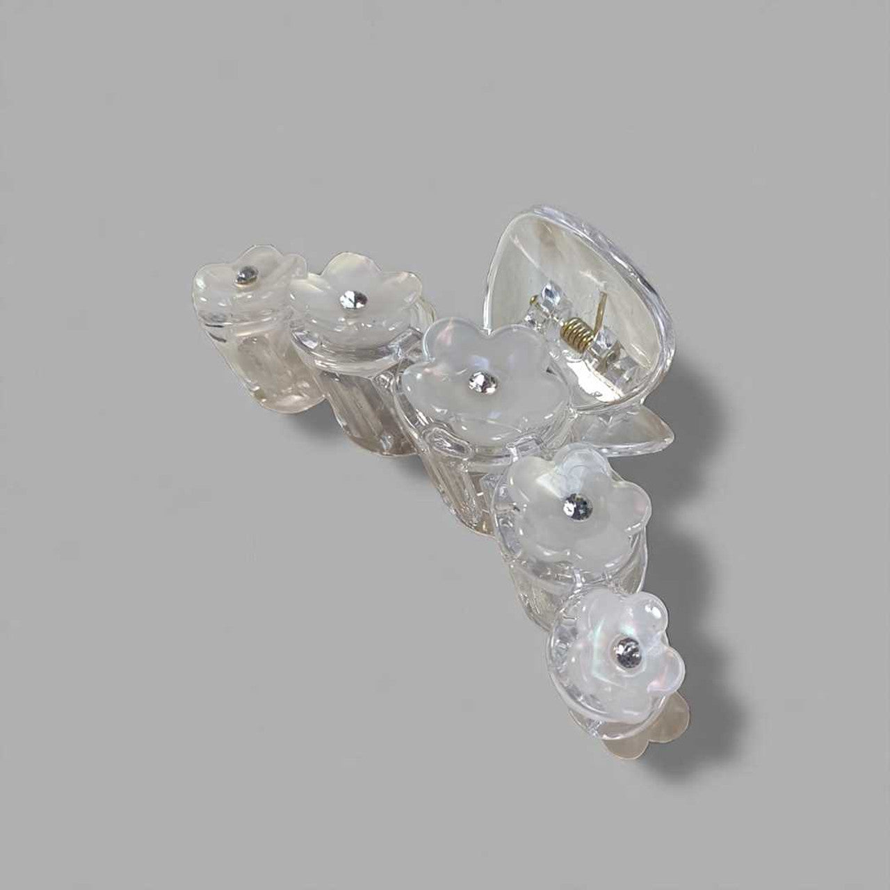 Floral Sparkle Hair Clip – White