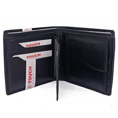 Touch Black Leather Tri-fold Wallet for Men