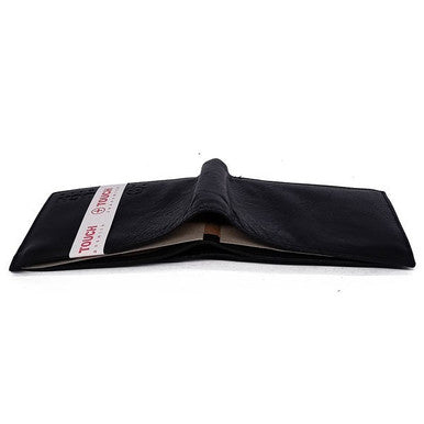 Touch Black Leather Tri-fold Wallet for Men