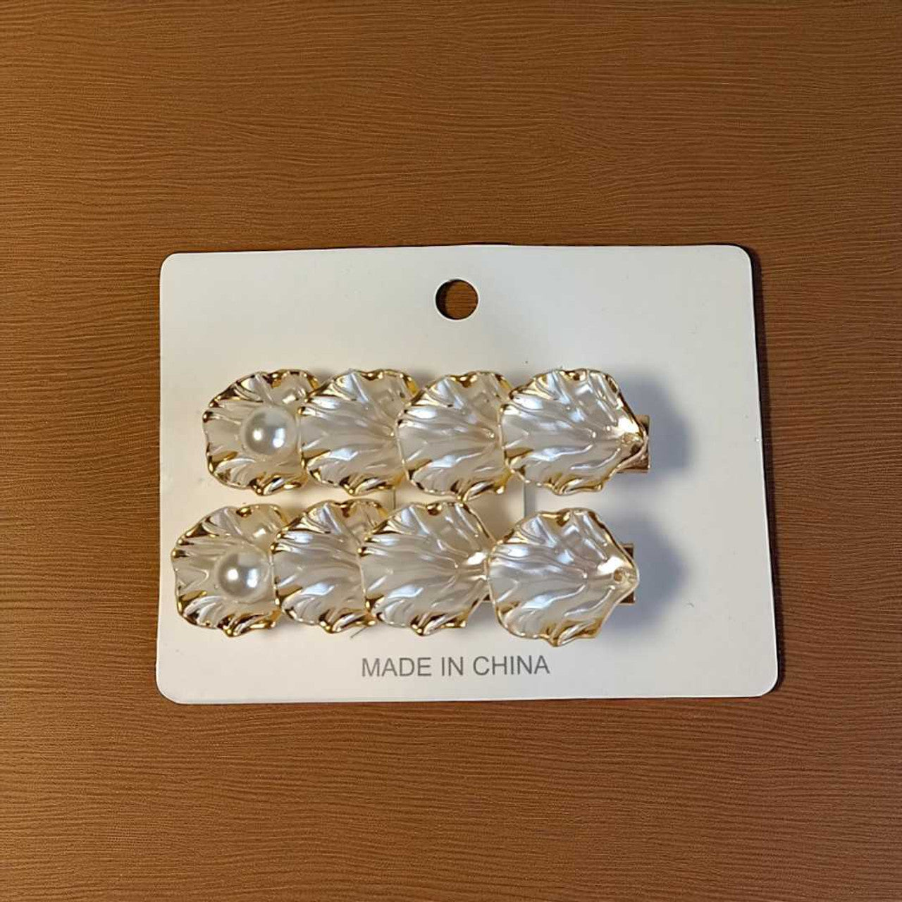 Golden-Edged White Hair Clips