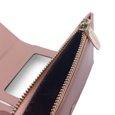 Salmon Pink PU Leather Hand Purse For Ladies
