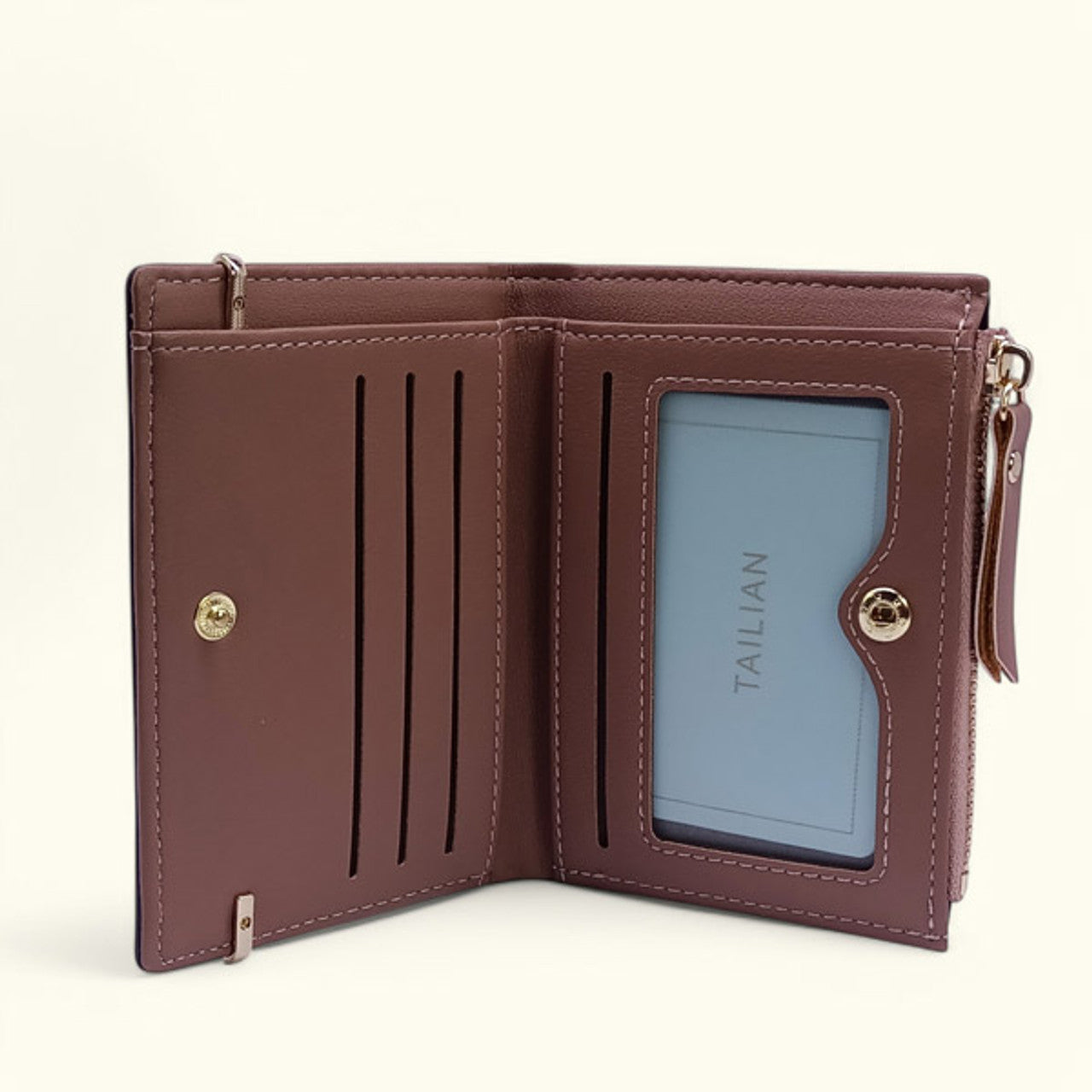 Brown Button Bifold Wallet for Women