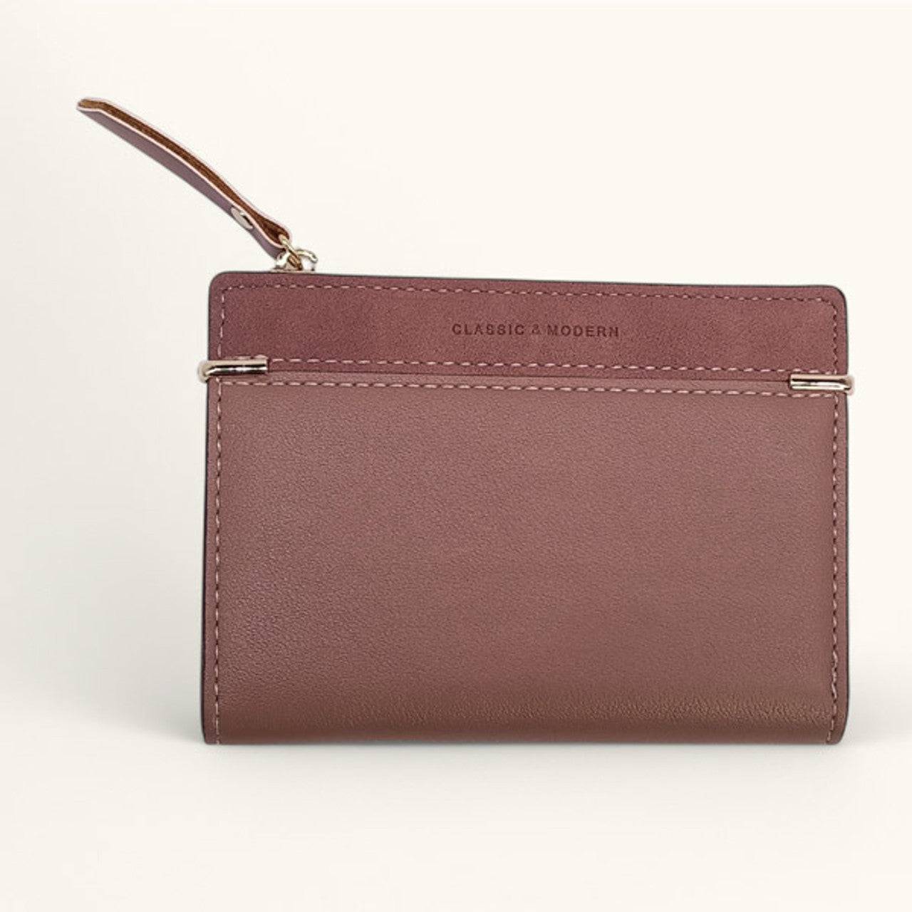 Brown Button Bifold Wallet for Women
