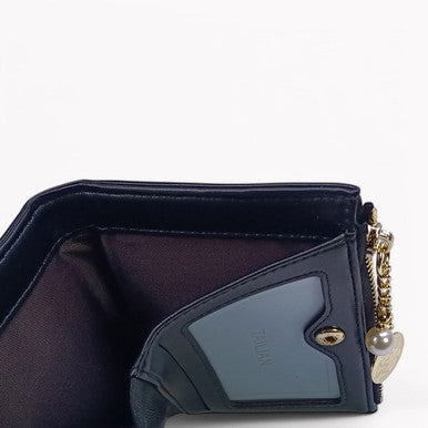 Black PU Bifold Mini Wallet For Women