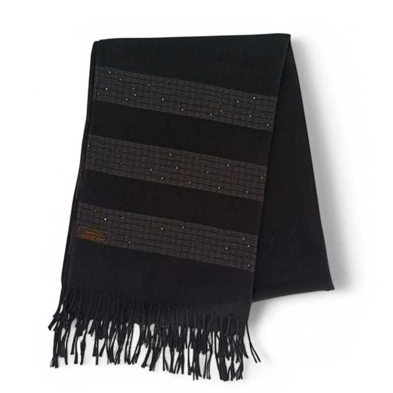 Black Linear Pashmina with Zari Work - GiftstoNepal.com | GTN