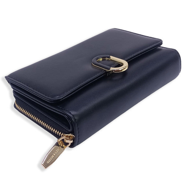 Tri-Fold Black Purse for Ladies – PU Leather