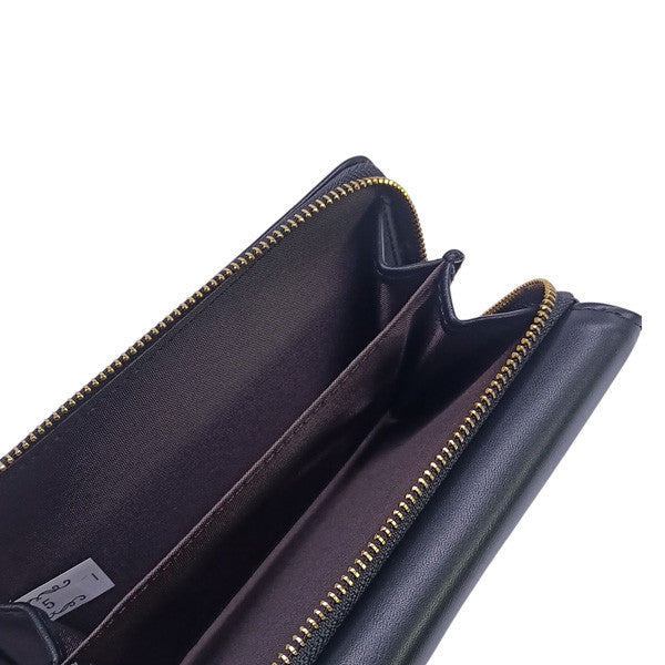 Tri-Fold Black Purse for Ladies – PU Leather