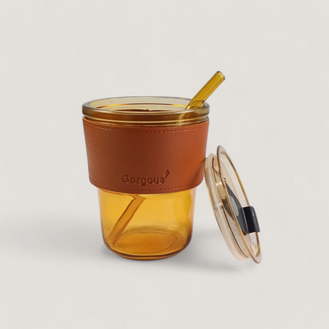 Brown Glass Tumbler with Straw – 400ml