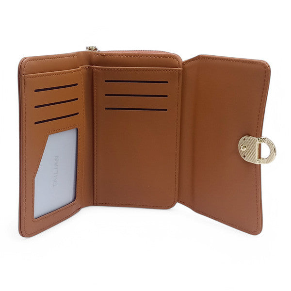 Ladies' Trendy Tri-Fold Purse in Coral Brown PU Leather