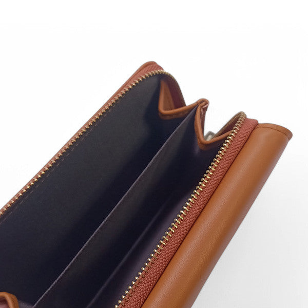 Ladies' Trendy Tri-Fold Purse in Coral Brown PU Leather