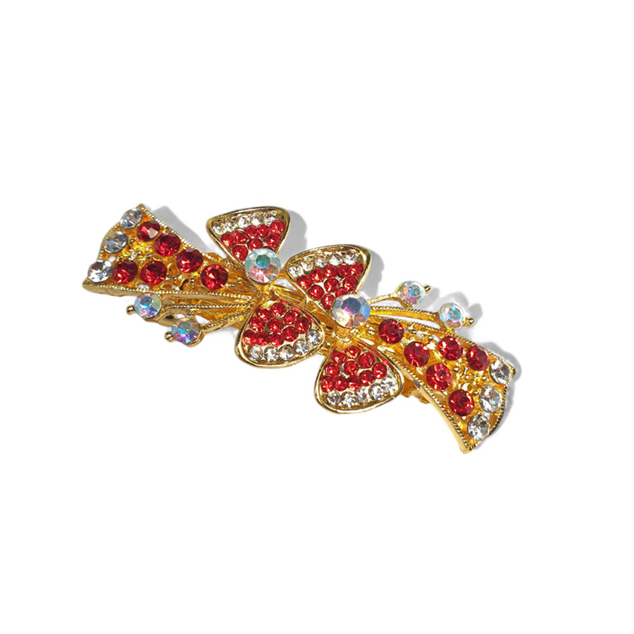 Red Stone Adorned Bow Detailed Golden : Hair Clip