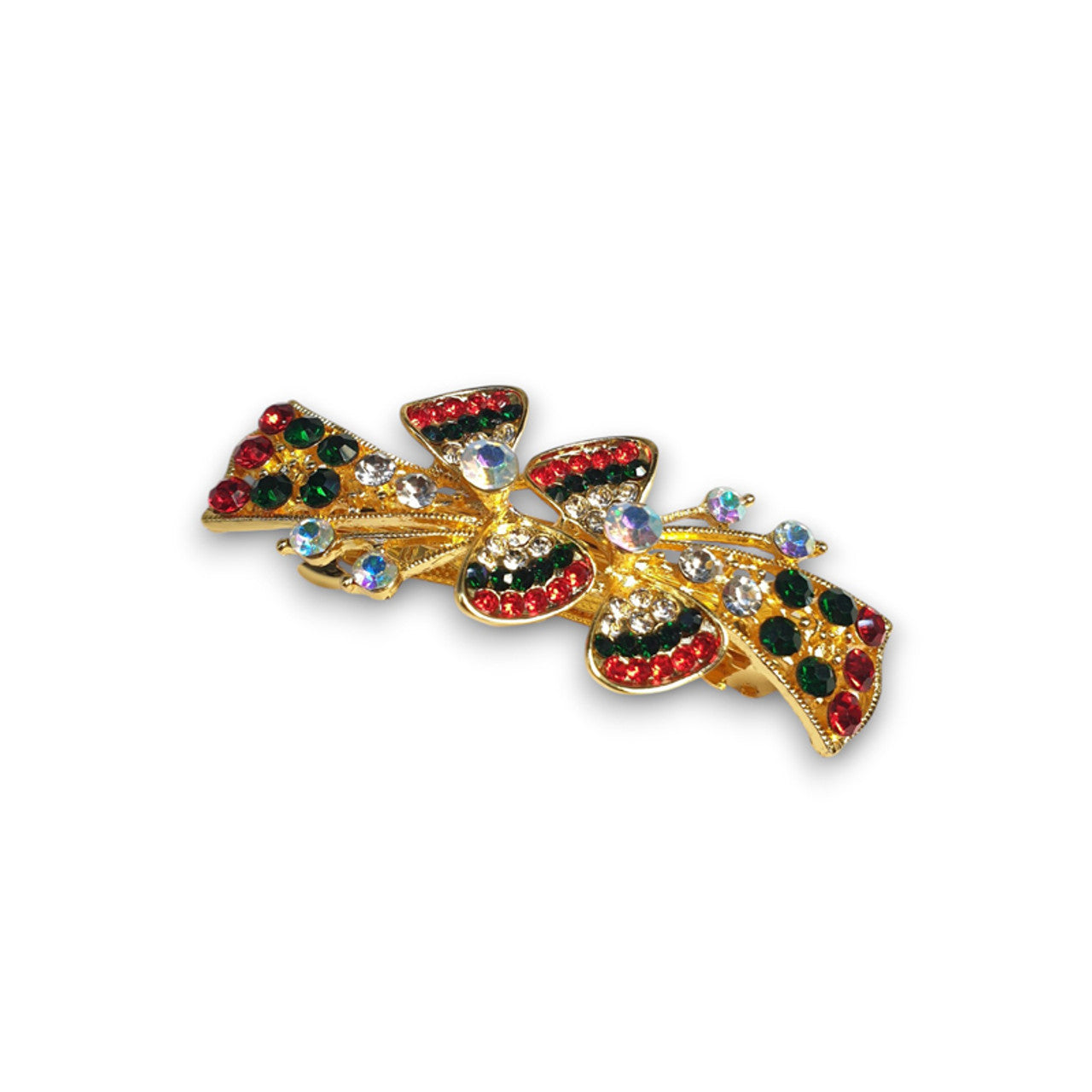 Red , Green and White Stone Embellished Golden Hair Clip