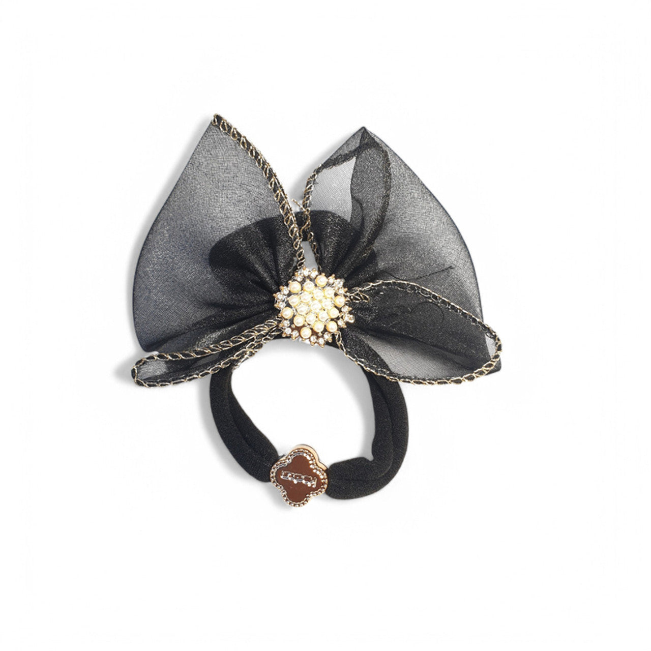 Black Hair Rubber Band with Organza Bow