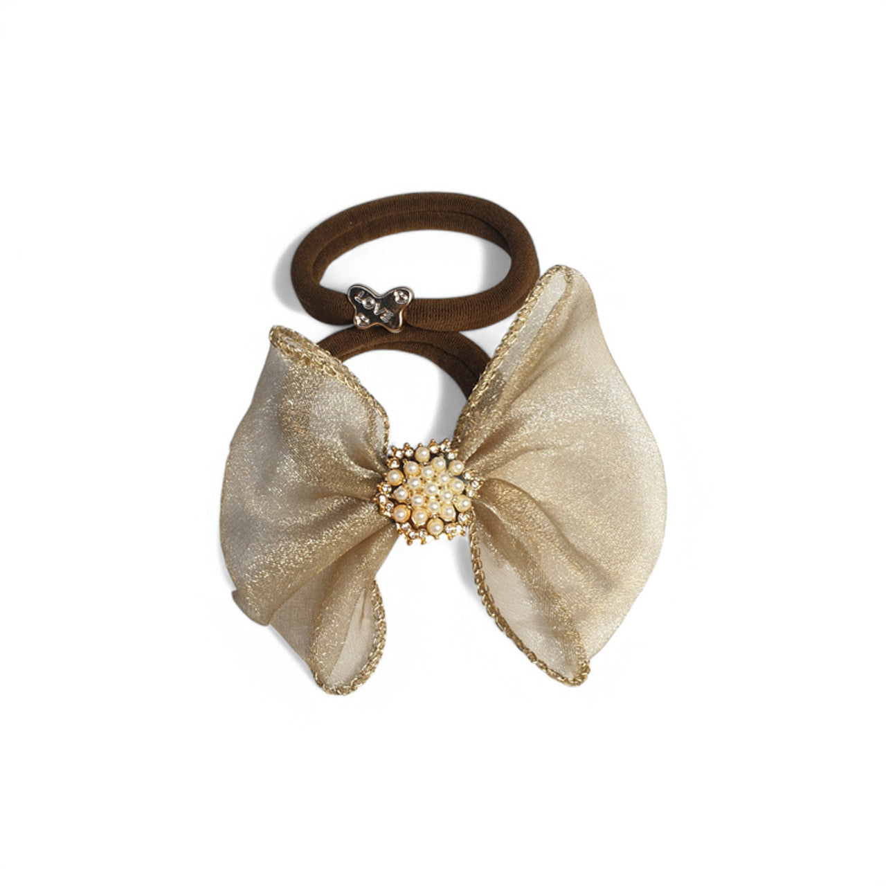Brown Hair Rubber Band with Organza Bow