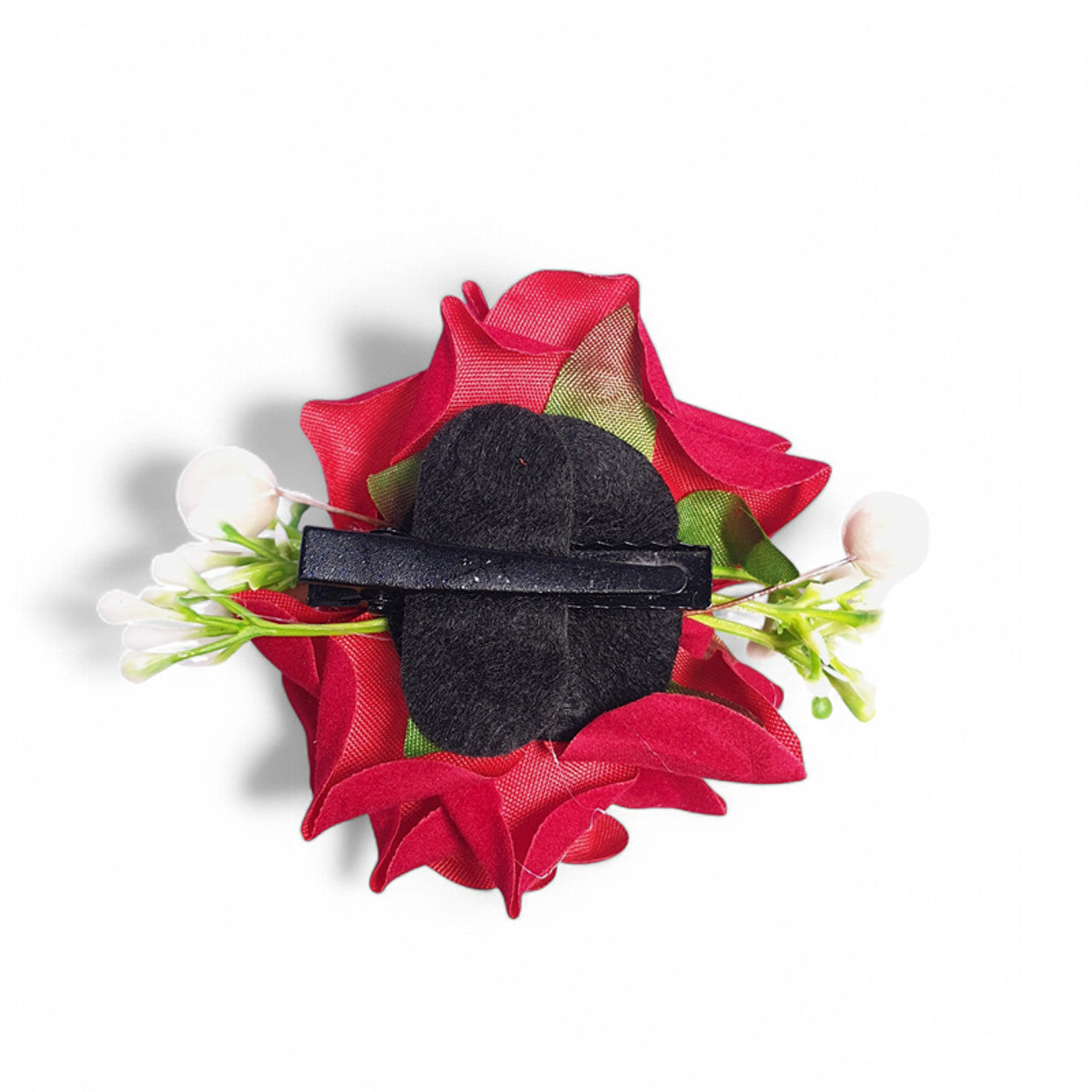 Two Red Velvet Roses with Pearl Hair Clip