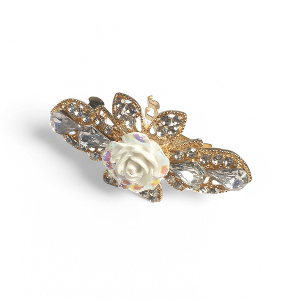 Stone Embellished White Rose Hair Clip