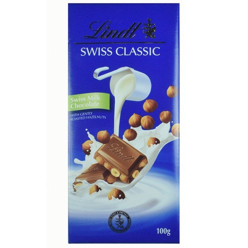 Lindt Swiss Classic Milk Chocolate 100g (Roasted Hazelnuts)