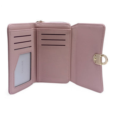 Light Pink PU Leather Tri-Fold Purse for Ladies