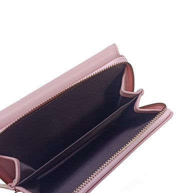 Light Pink PU Leather Tri-Fold Purse for Ladies