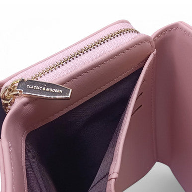 Light Pink PU Leather Tri-Fold Purse for Ladies