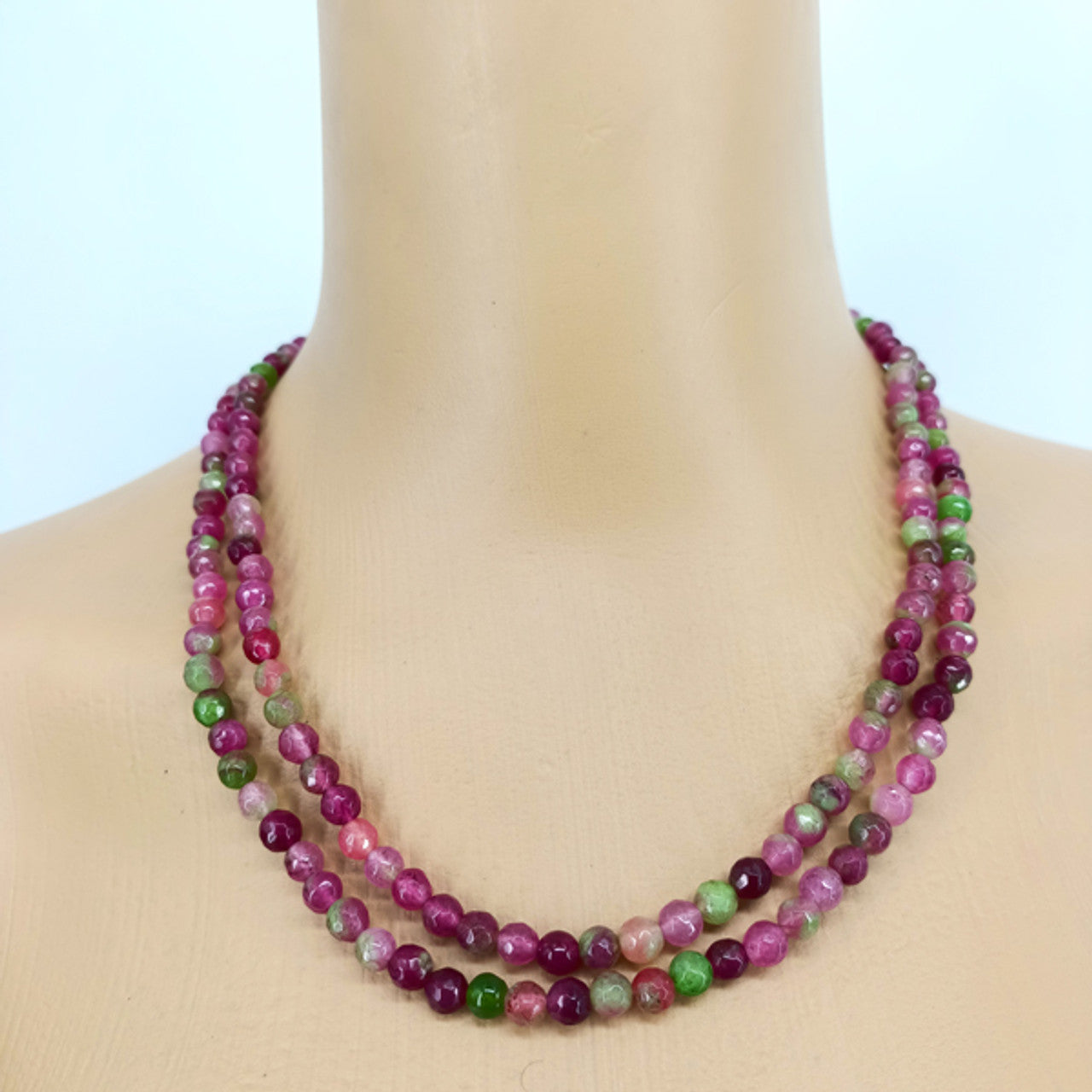 2-Layer Pearl Necklace – Purple & Green Mix